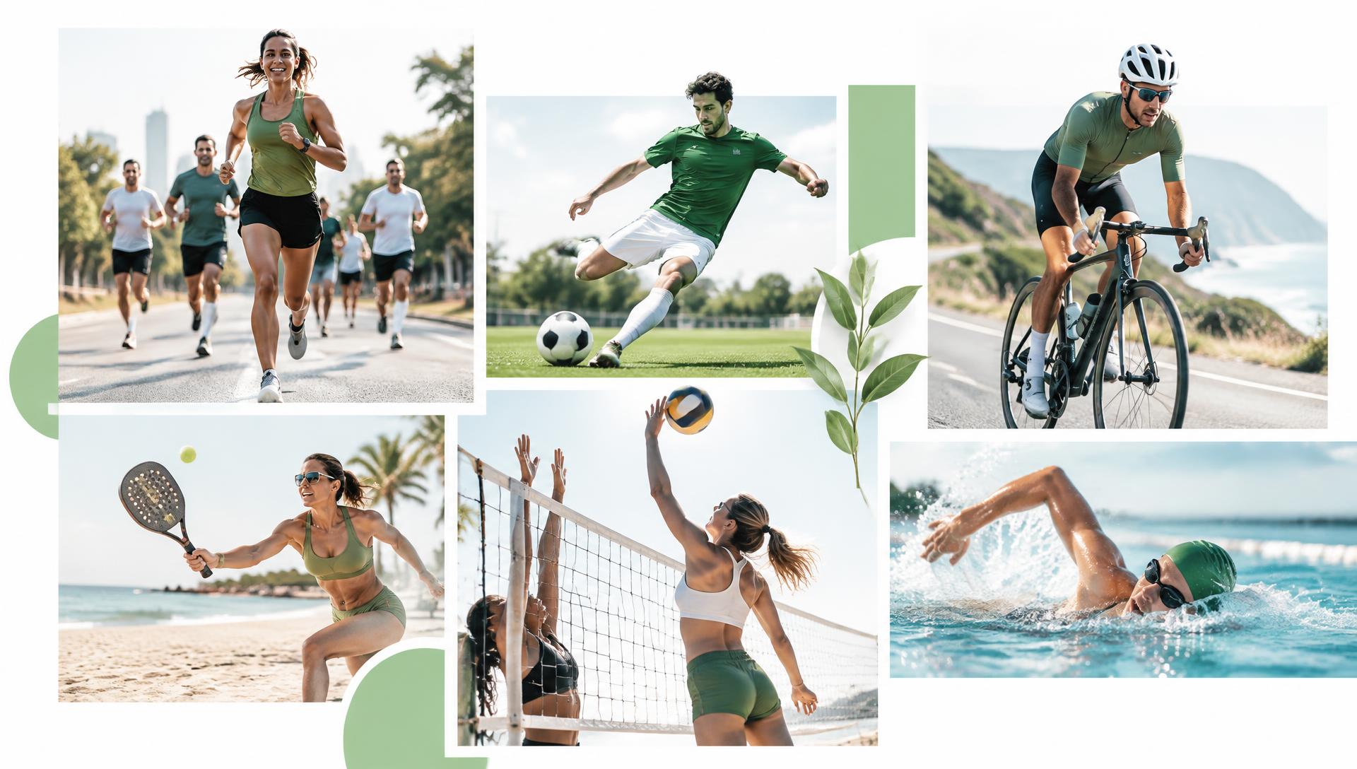 Atletas de corrida, futebol, ciclismo, beach tennis, vôlei e natação
